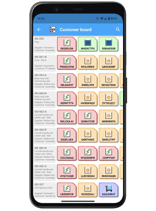 Customer board example in KanbanBOX mobile app