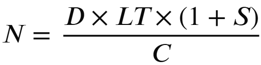Formula per calcolare il numero di cartellini kanban